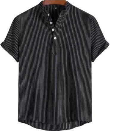David - men's striped linen half button shirt