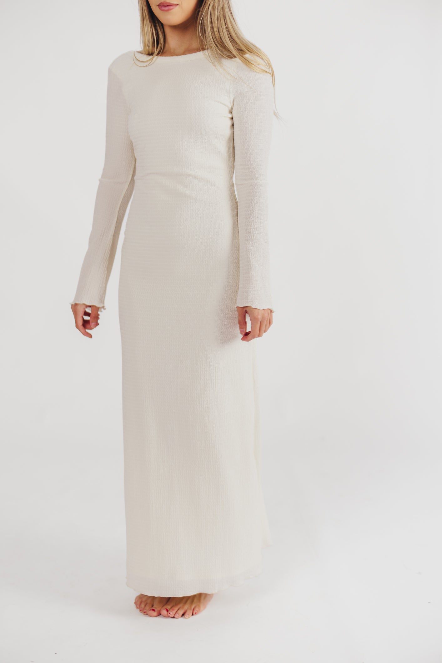 Savannah backless bell sleeve maxi dress in ivory