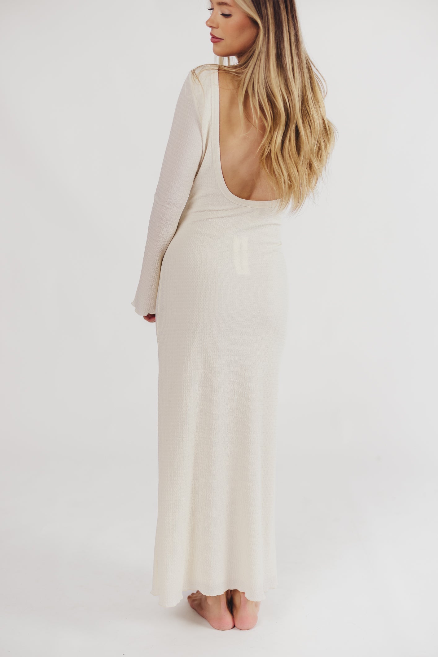 Savannah backless bell sleeve maxi dress in ivory