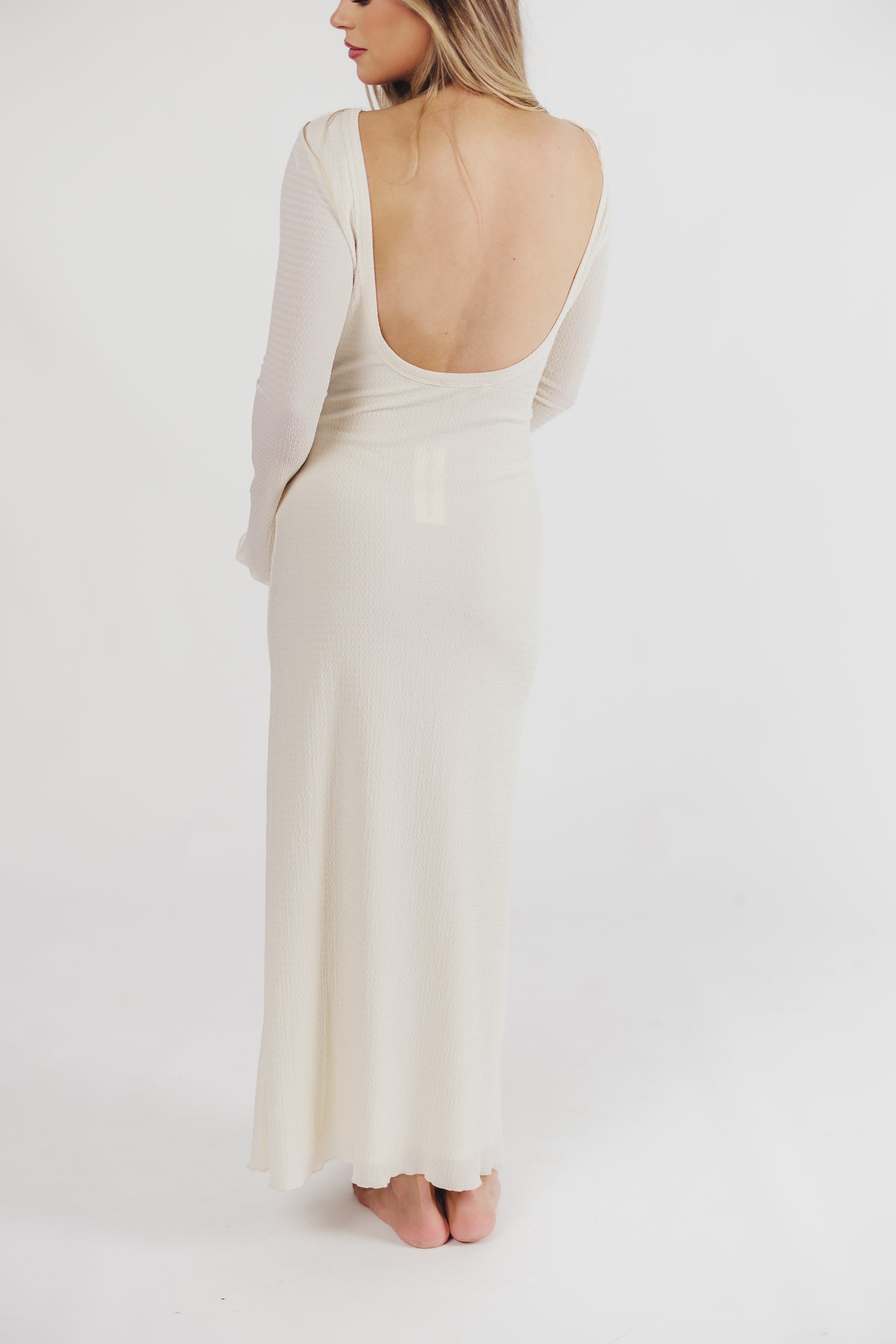 Savannah backless bell sleeve maxi dress in ivory