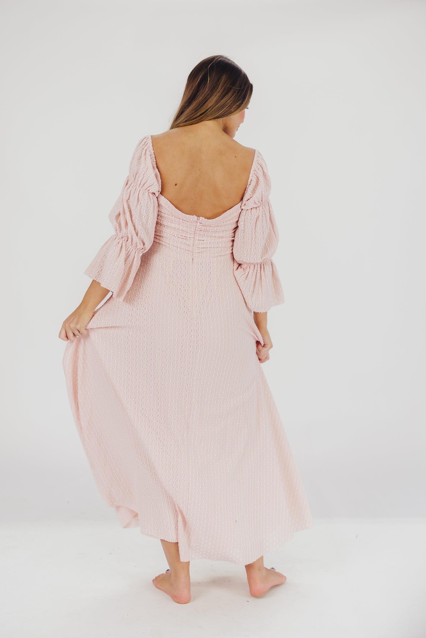 Corrine tiered sleeve maxi dress with pockets in ballerina pink - Bump friendly