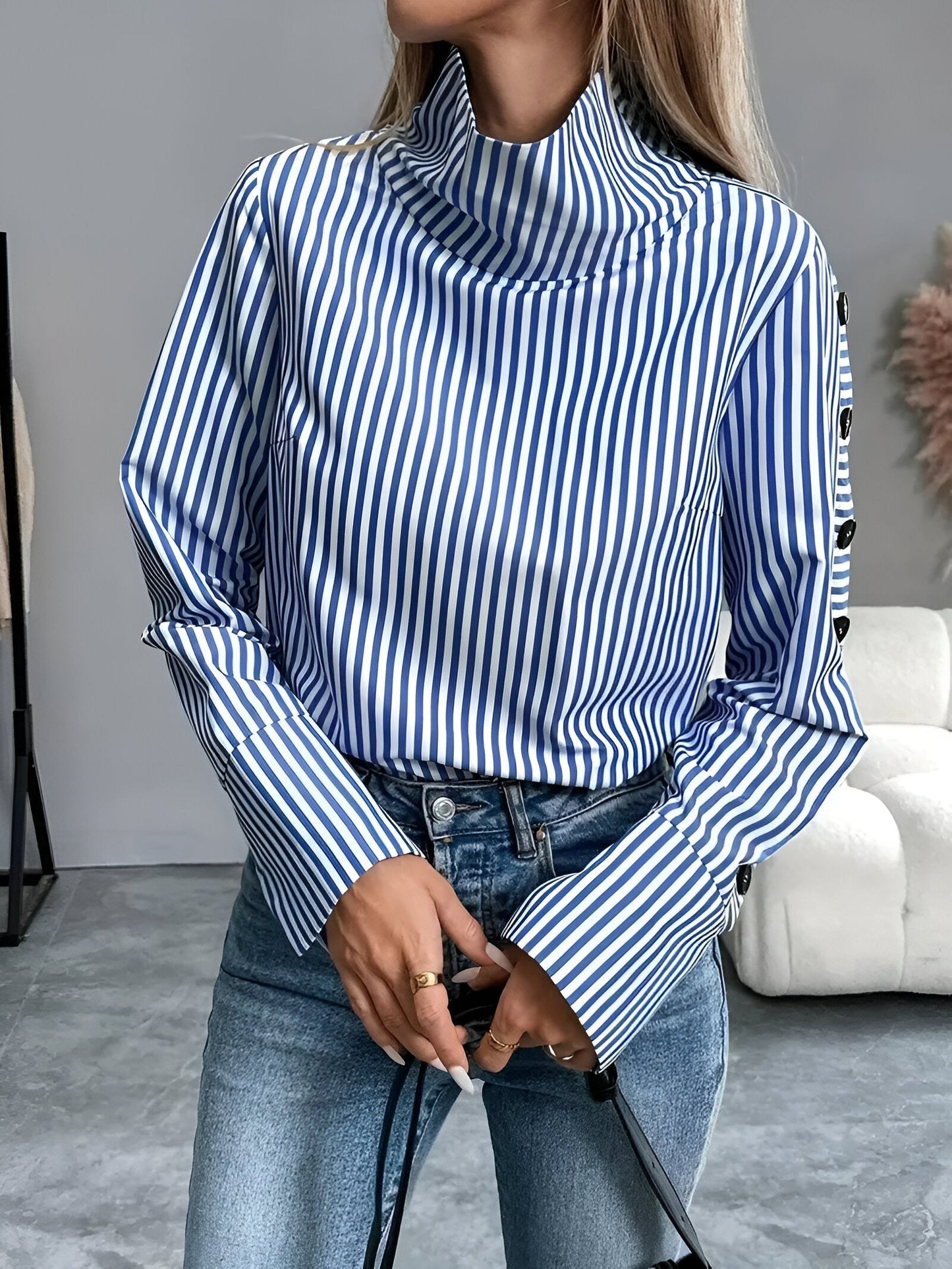 Osmara | stylish striped shirt with high collar