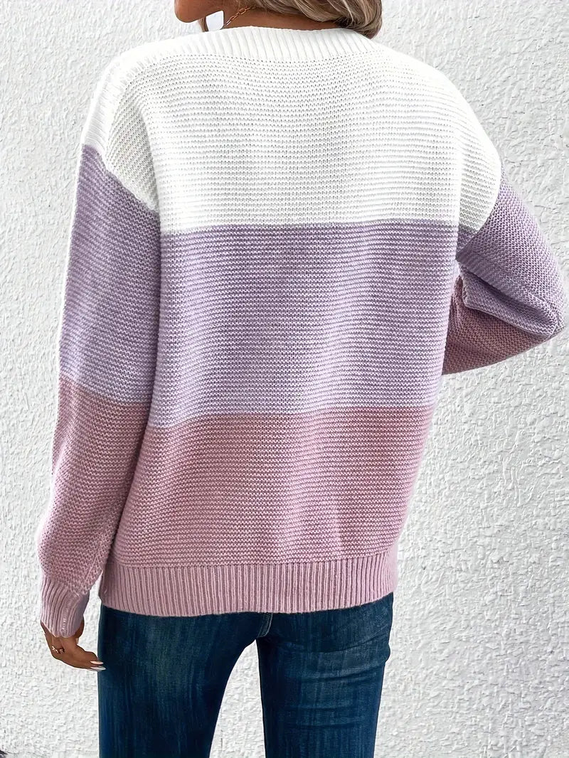 Natalie – color-block long-sleeved crew neck sweater