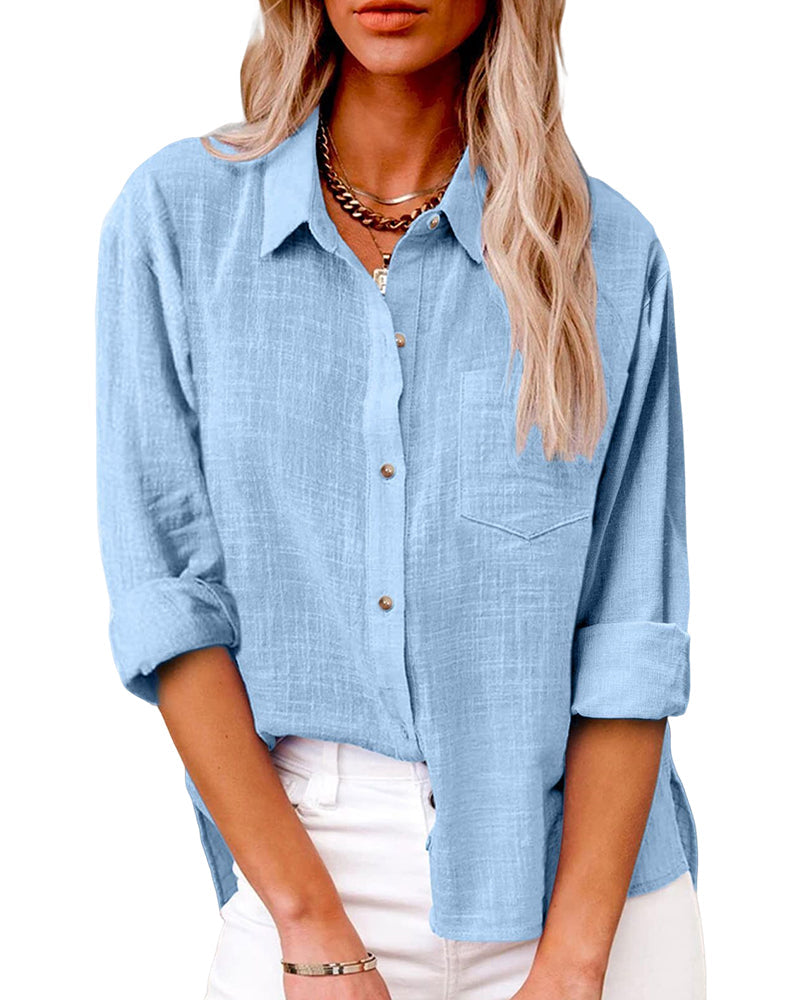 Long-sleeved shirt with breast pockets