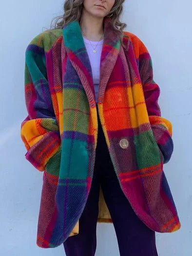 Oversized plaid women's jacket with colorful design