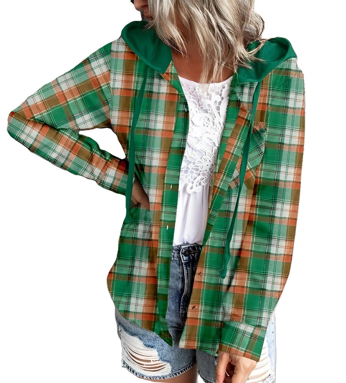 Nina - checked jacket with hood and drawstring
