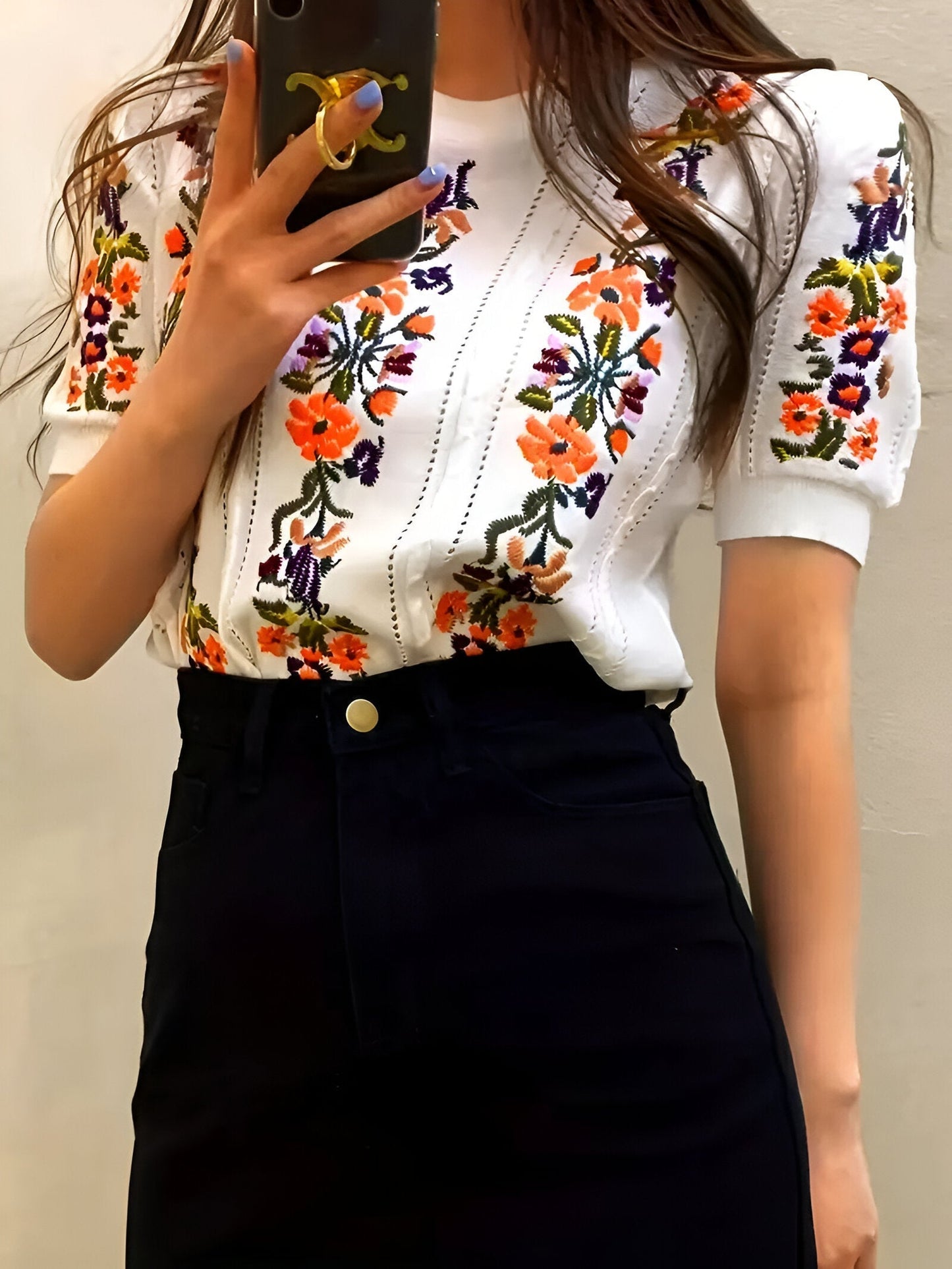 Nadette | fresh floral top with short sleeves