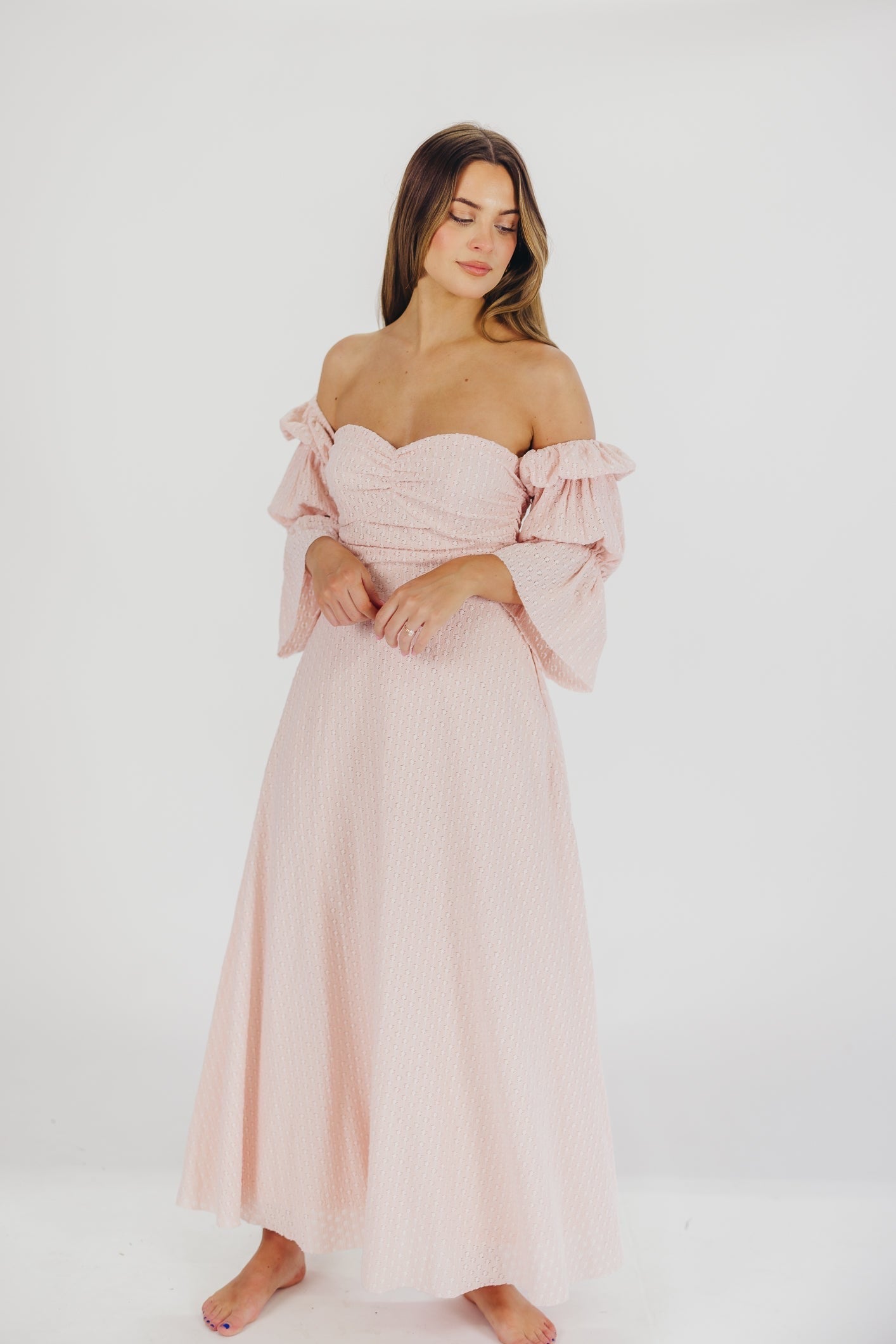 Corrine maxi dress with tiered sleeves and pockets in ballerina pink - bump friendly
