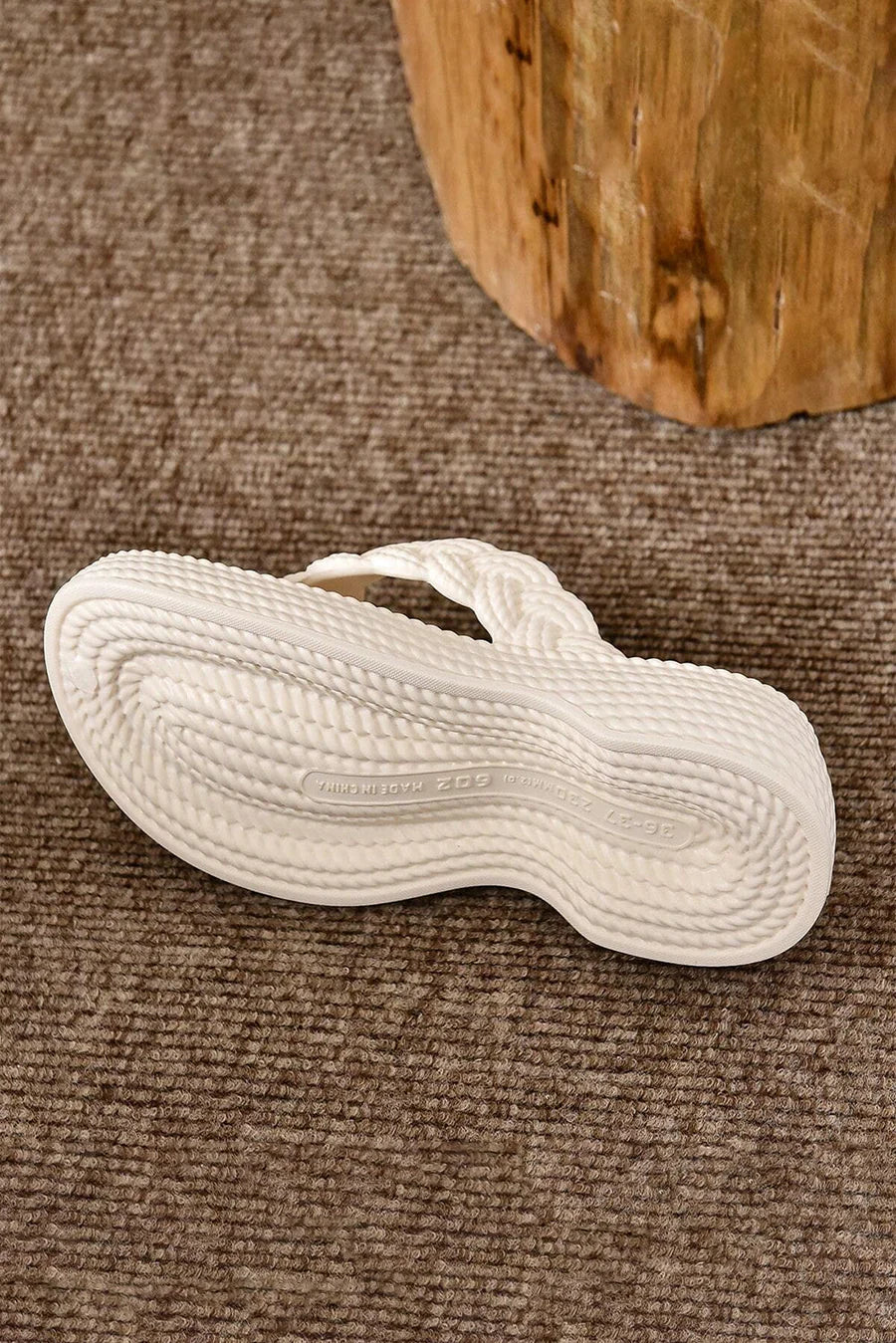 White braided slippers with thick sole for women