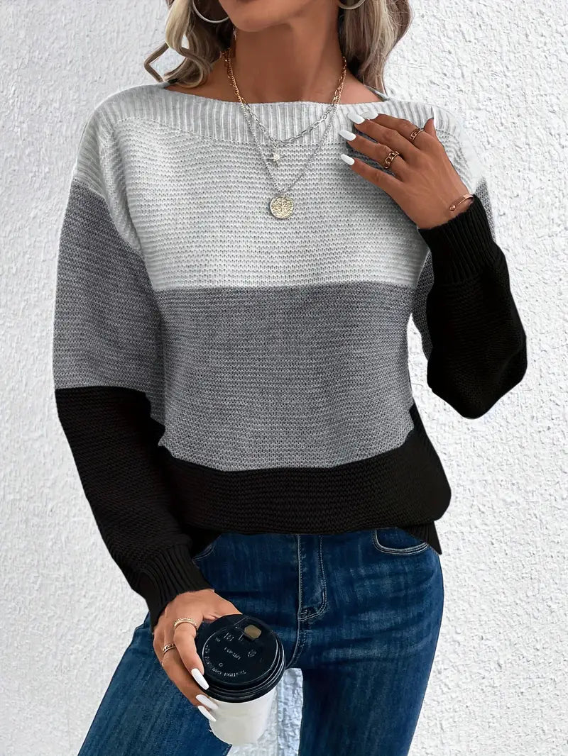 Natalie – color-block long-sleeved crew neck sweater