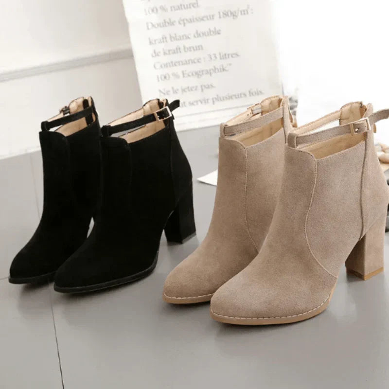 High block heel ankle boots for women