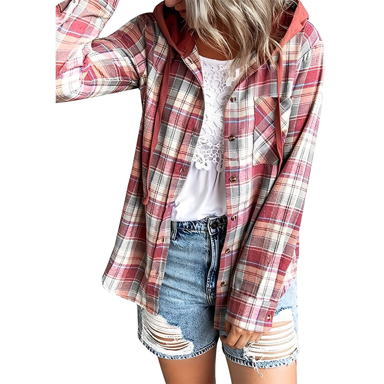 Nina - checked jacket with hood and drawstring