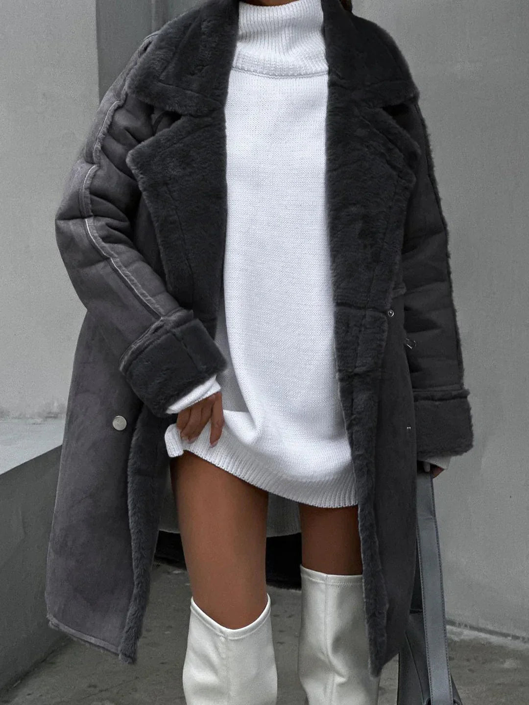 Plus length faux fur coat