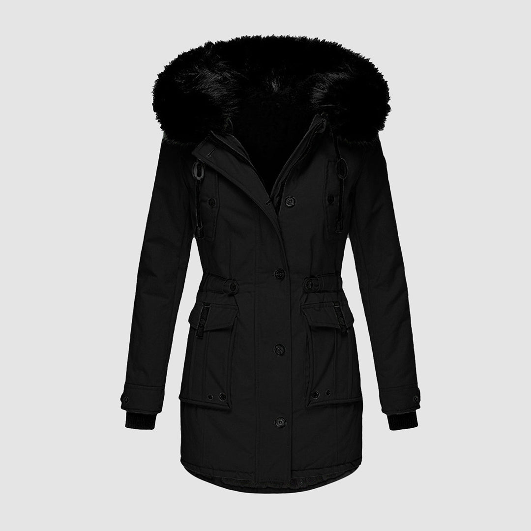 Stylish - parka for women with black faux fur