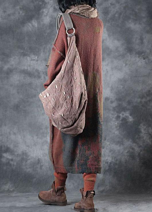 Boho orange V neck pockets fall button knit sweater cardigans