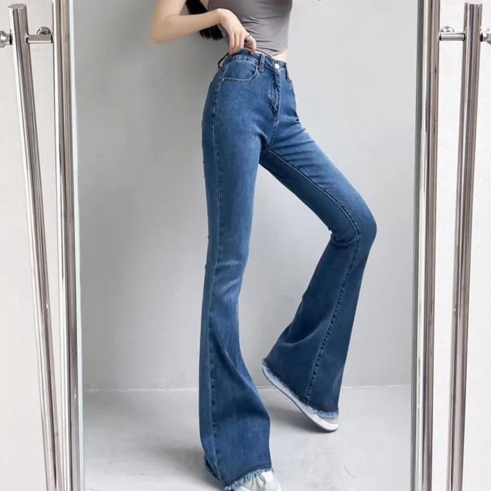 Fashionable women's trousers with a high waist, flared fit