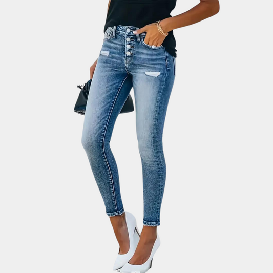 Ember - trendy skinny women's jeans with fashionable buttons