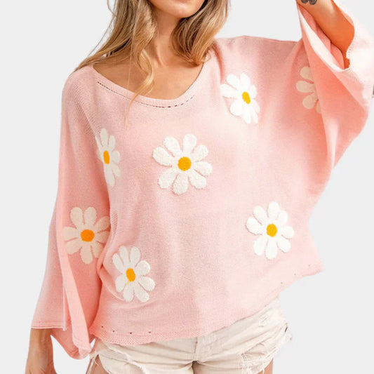 Mia - charming jumper with floral embroidery for women