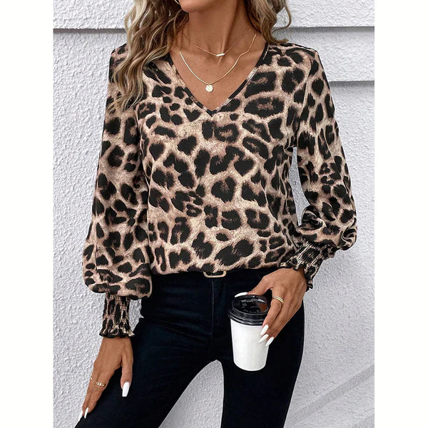 Claire - women's blouses autumn winter simple fit slim leopard long sleeves