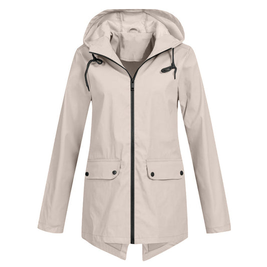 Francine - elegant long raincoat with hood for women