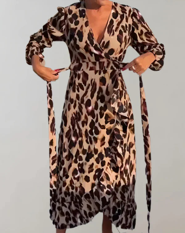 Calandra - leopard print long sleeve dress