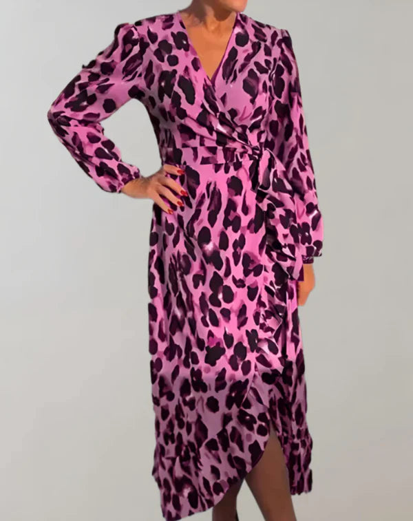 Calandra - leopard print long sleeve dress