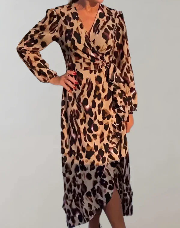 Calandra - leopard print long sleeve dress