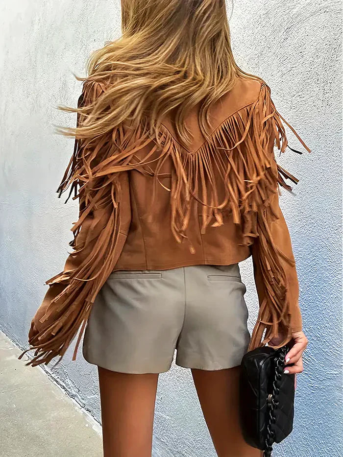 Tania - women's leather jacket with fringes
