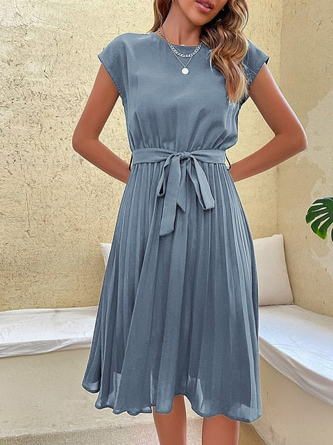 Claire - short sleeve pleated casual mini dress for summer 2023