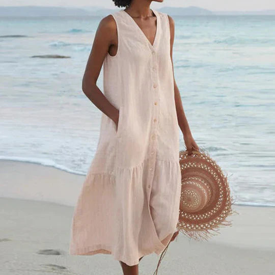Marie - soft pink linen dress