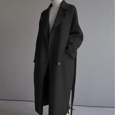 Elegant long woolen women's coat - timeless and warm