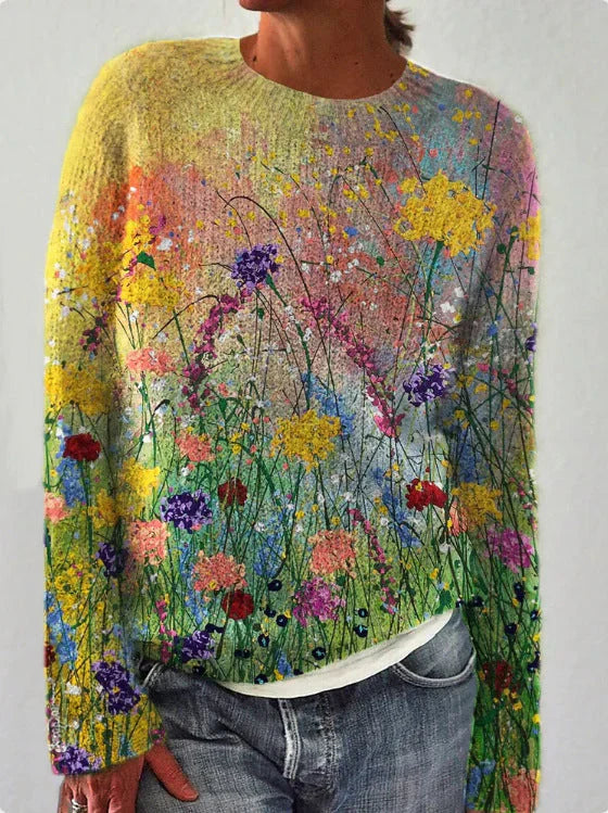 Sofia - knitted women's sweater with 3D floral print