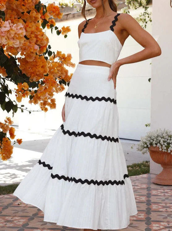 Ibrahimu - plain crop top with wave design and layered skirt set