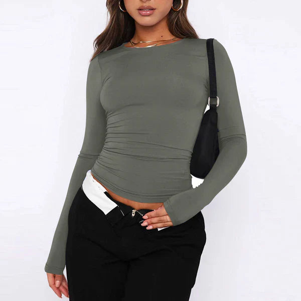 Asa - women's fashion plain t-shirt with round neck and long sleeves