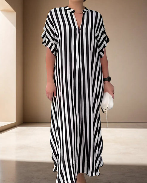 Jessami - striped maxi dress with short sleeves and v-neck
