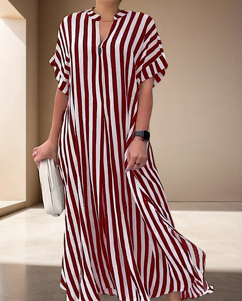 Jessami - striped maxi dress with short sleeves and v-neck