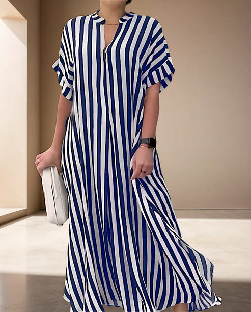Jessami - striped maxi dress with short sleeves and v-neck