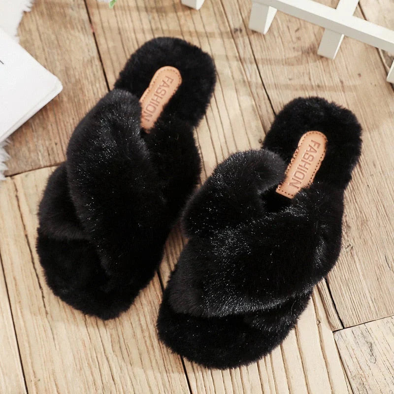 Casual winter fluffy slippers with cozy warmth for women