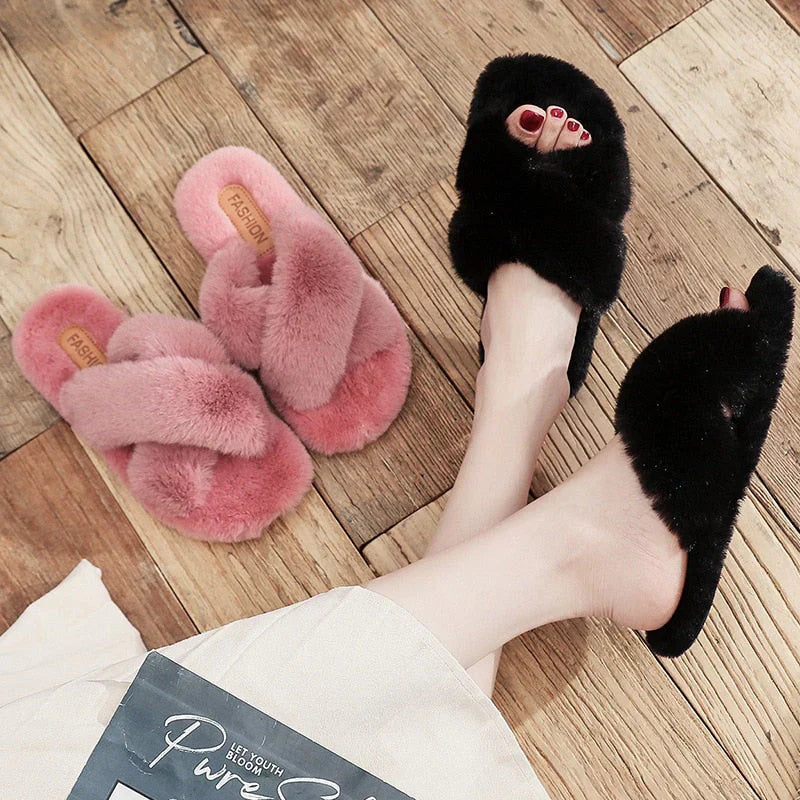Casual winter fluffy slippers with cozy warmth for women