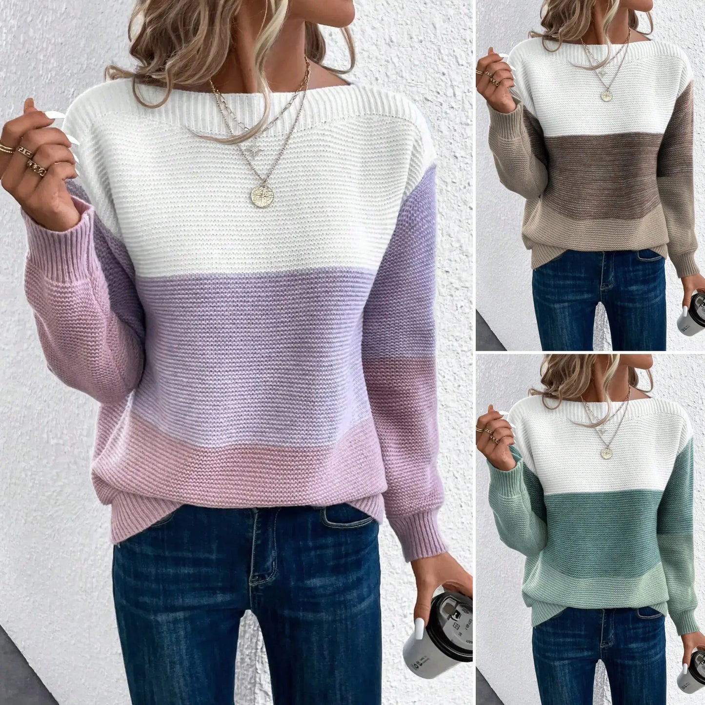 Clara - elegant three-color patchwork sweater