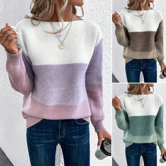Clara - elegant three-color patchwork sweater