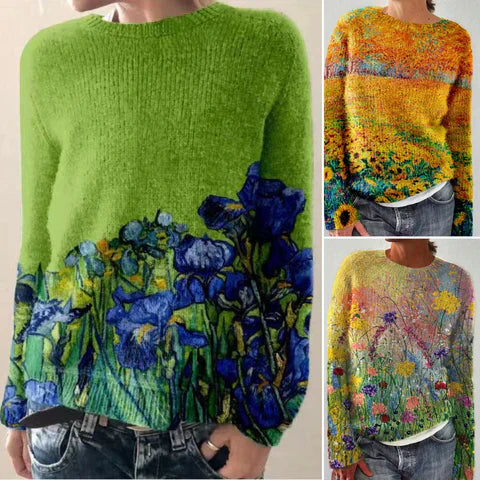 Sofia - knitted women's sweater with 3D floral print
