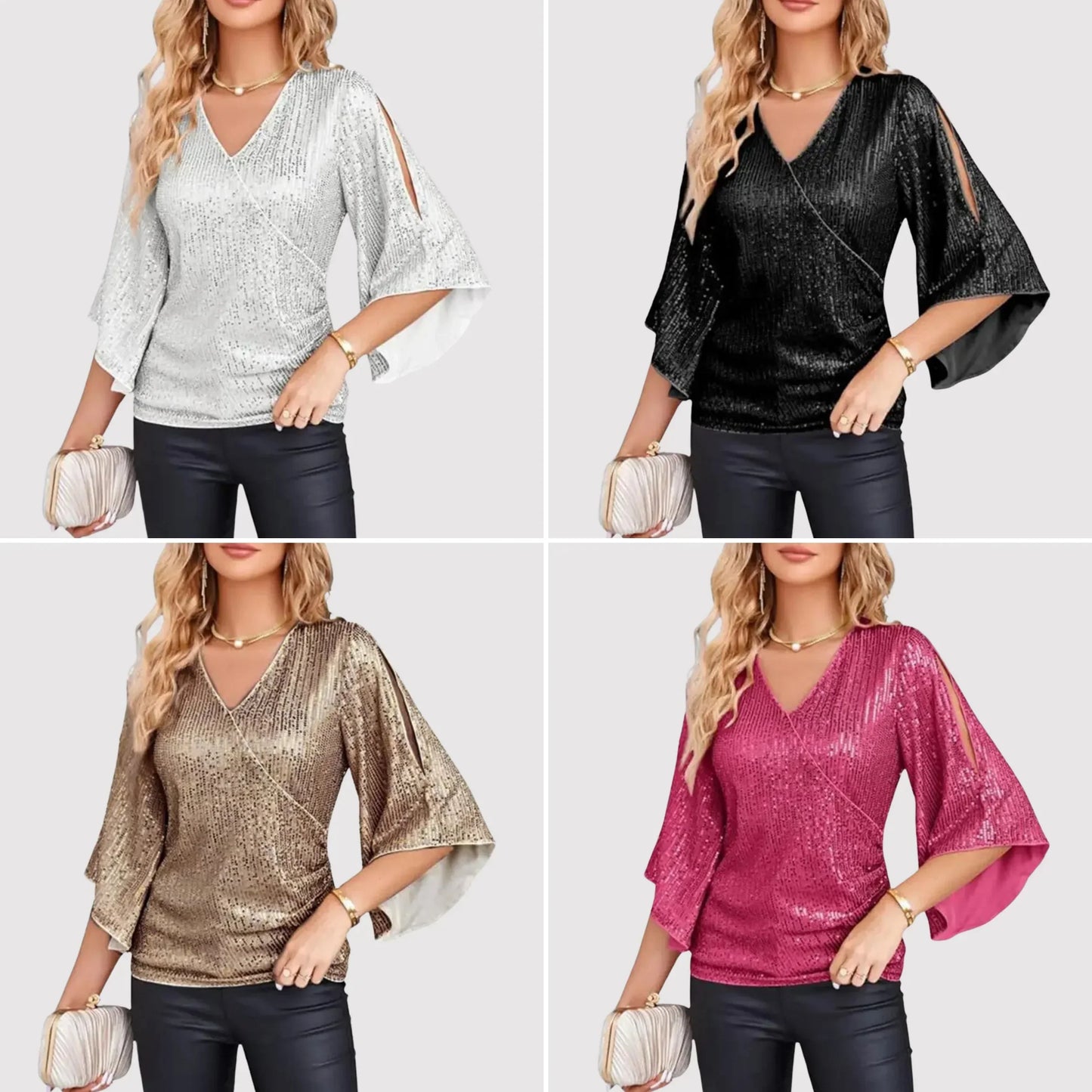Theodora - sequin top with bell sleeves