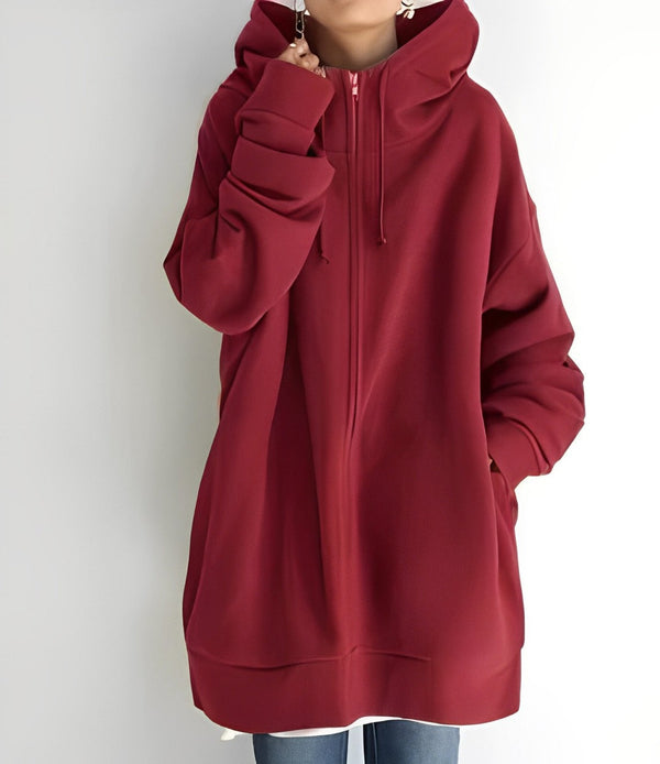 Kerenza - cozy fleece sweater with hood and zipper