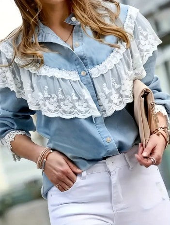 Eyva - elegant edged denim blouse