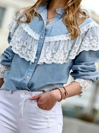 Eyva - elegant edged denim blouse