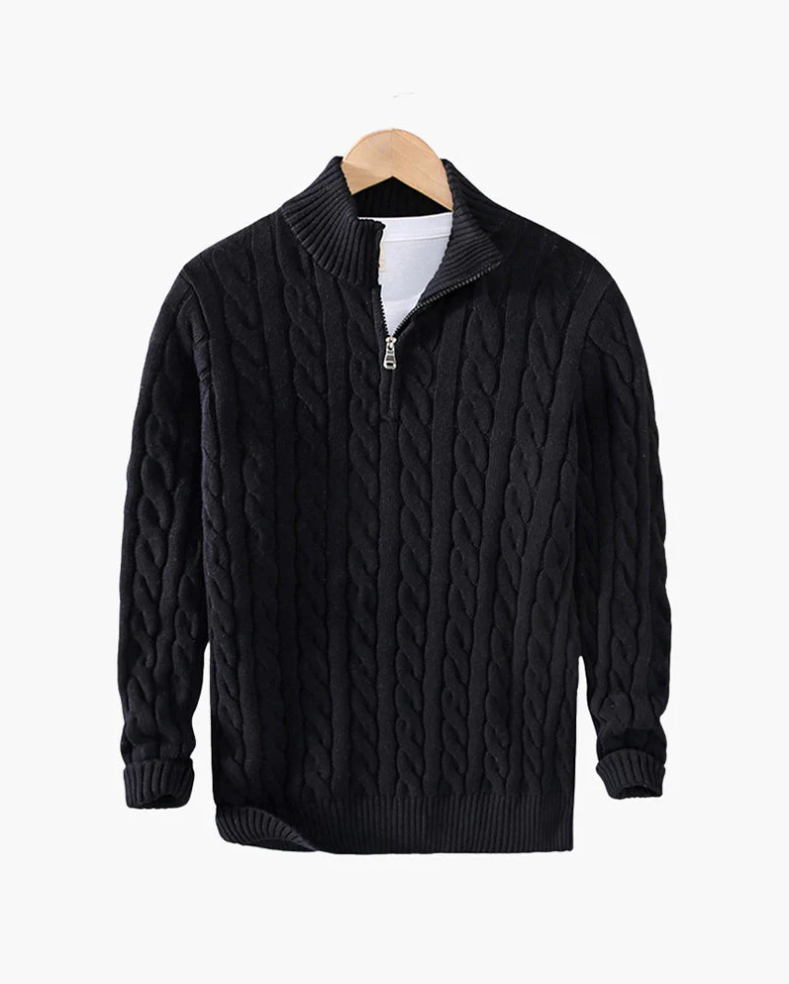 Casual knitted men's sweater with half zip