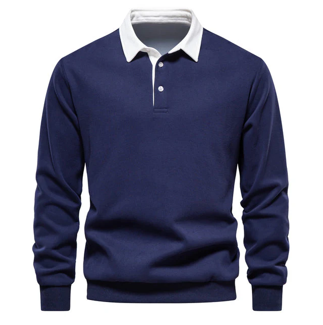 Elegant men's polo shirt with long sleeves and classic collar