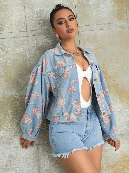 Moxie - denim jacket with floral pattern