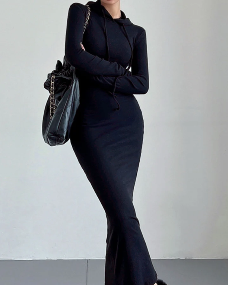 Disa | comfortable women's autumn dress with hood and kangaroo pocket